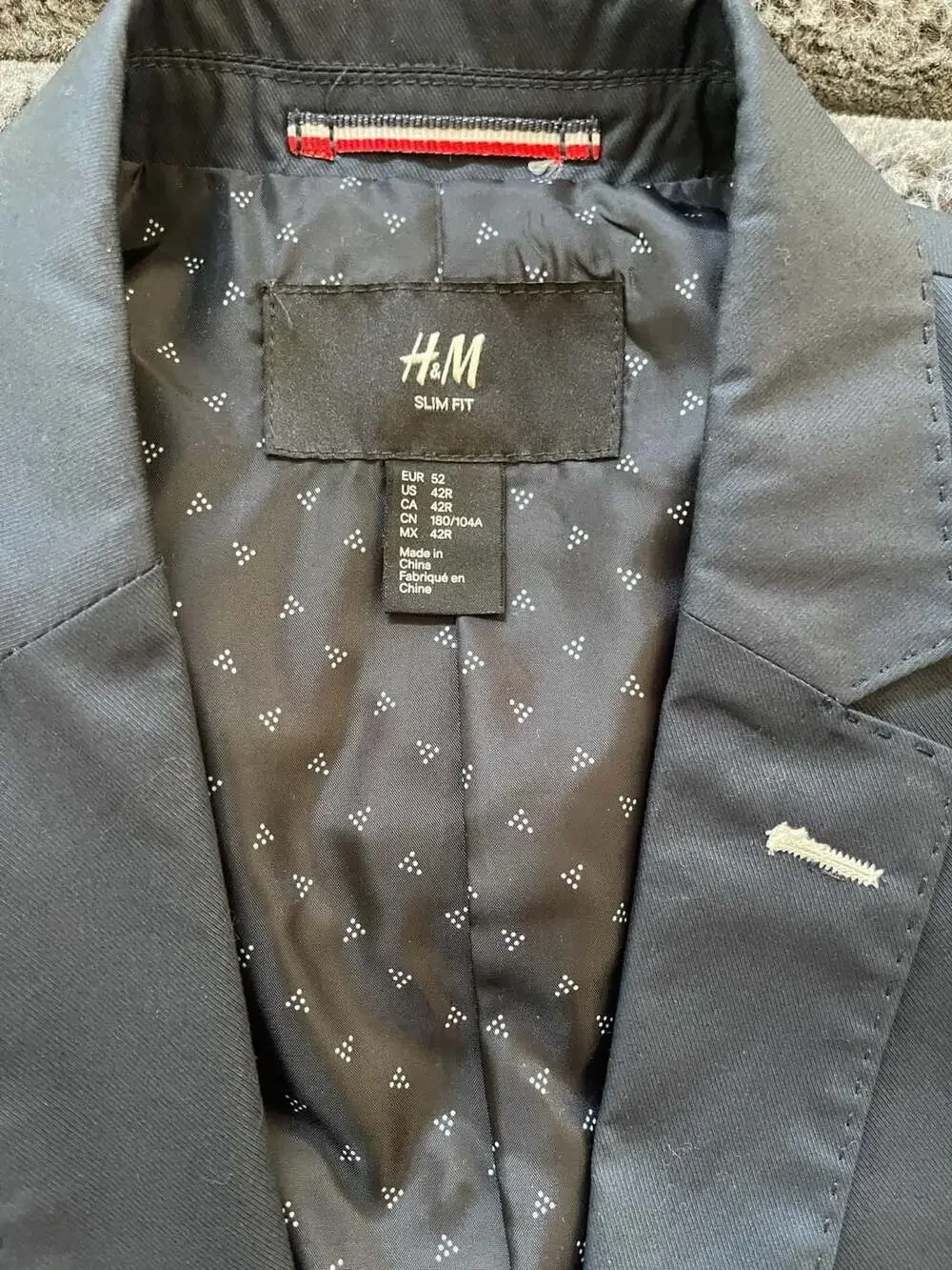 H&M Slim Fit Navy Blue Blazer Jacket Size 42R